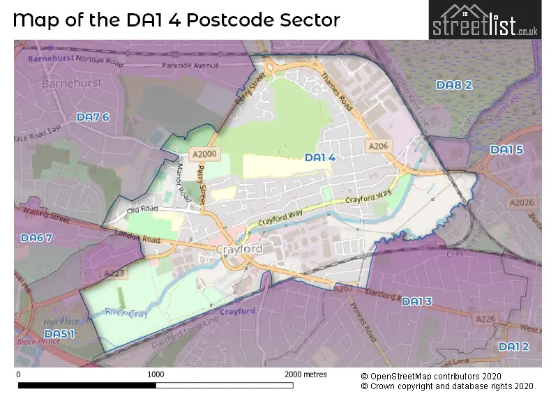 Map of the DA1 4 and surrounding postcode sector