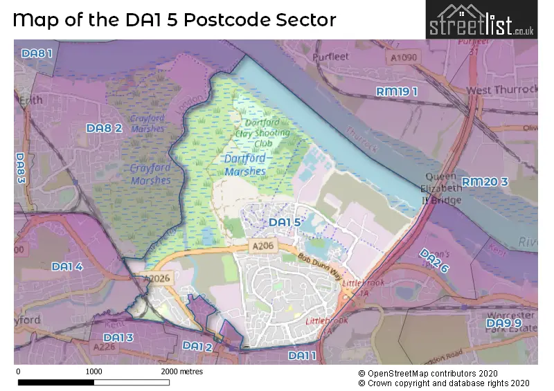 Map of the DA1 5 and surrounding postcode sector