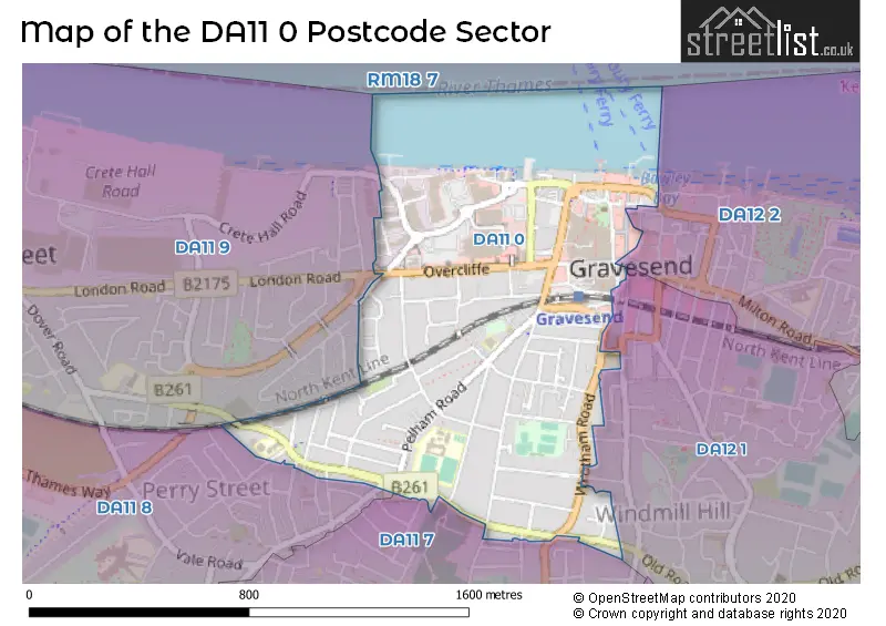 Map of the DA11 0 and surrounding postcode sector