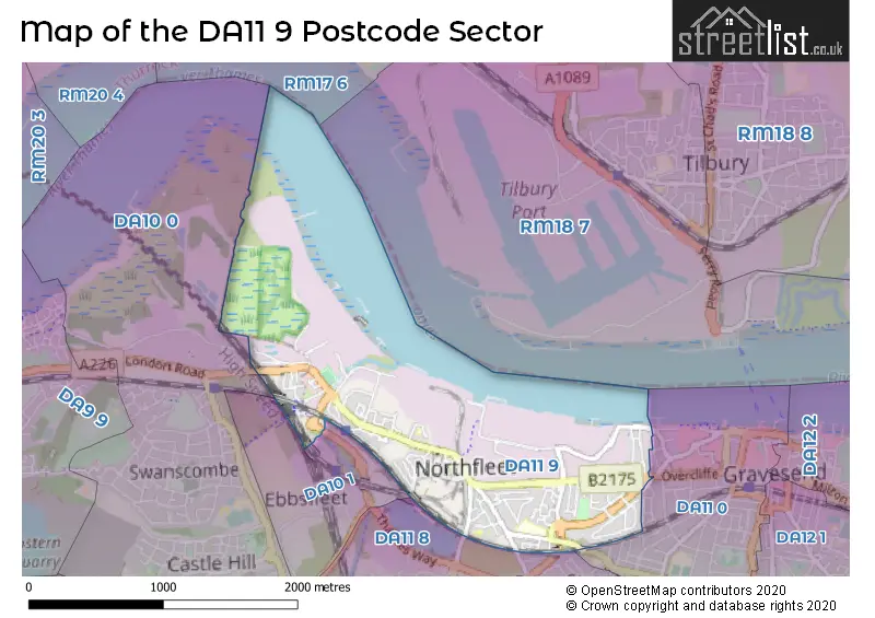 Map of the DA11 9 and surrounding postcode sector