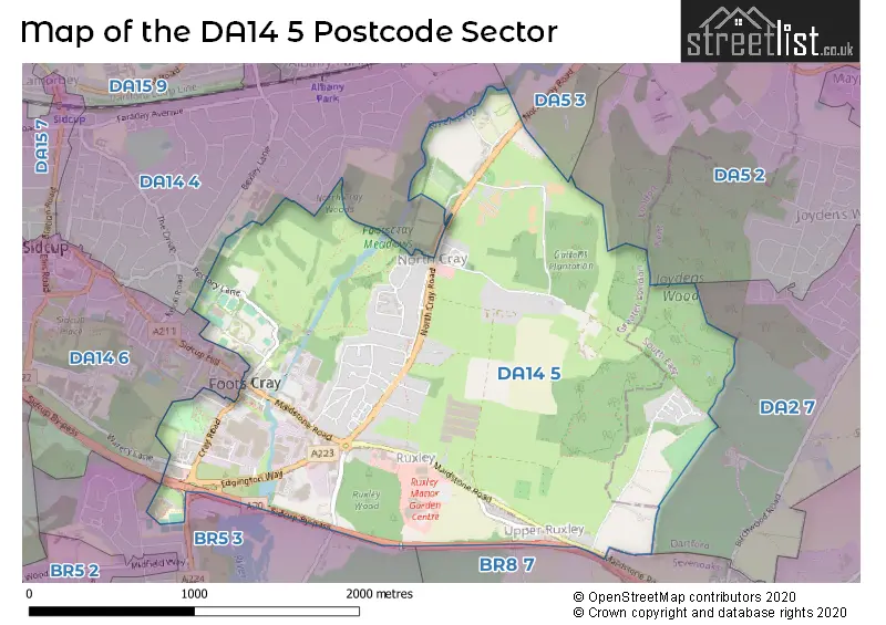 Map of the DA14 5 and surrounding postcode sector