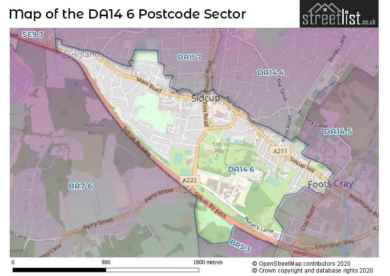 Map of the DA14 6 and surrounding postcode sector