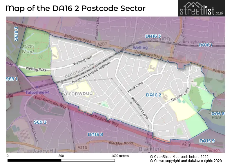 Map of the DA16 2 and surrounding postcode sector