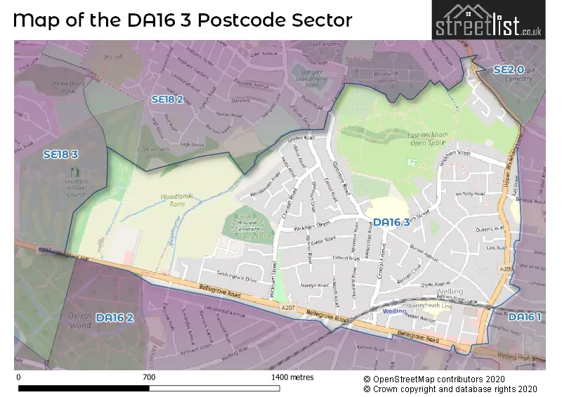 Map of the DA16 3 and surrounding postcode sector