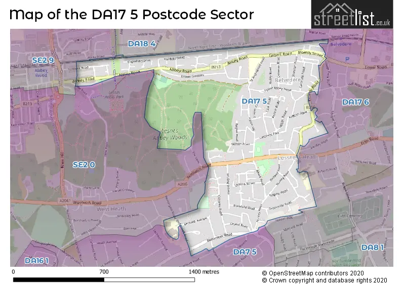 Map of the DA17 5 and surrounding postcode sector