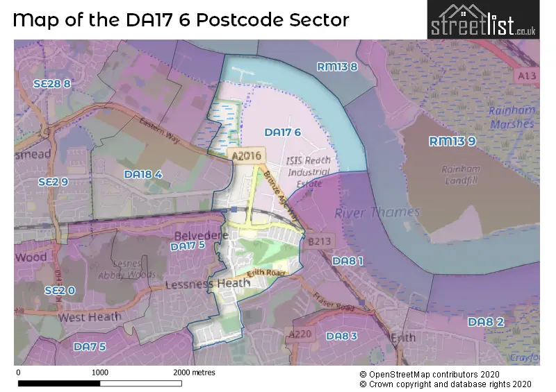 Map of the DA17 6 and surrounding postcode sector