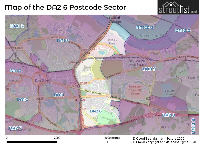 Map of the DA2 6 and surrounding postcode sector