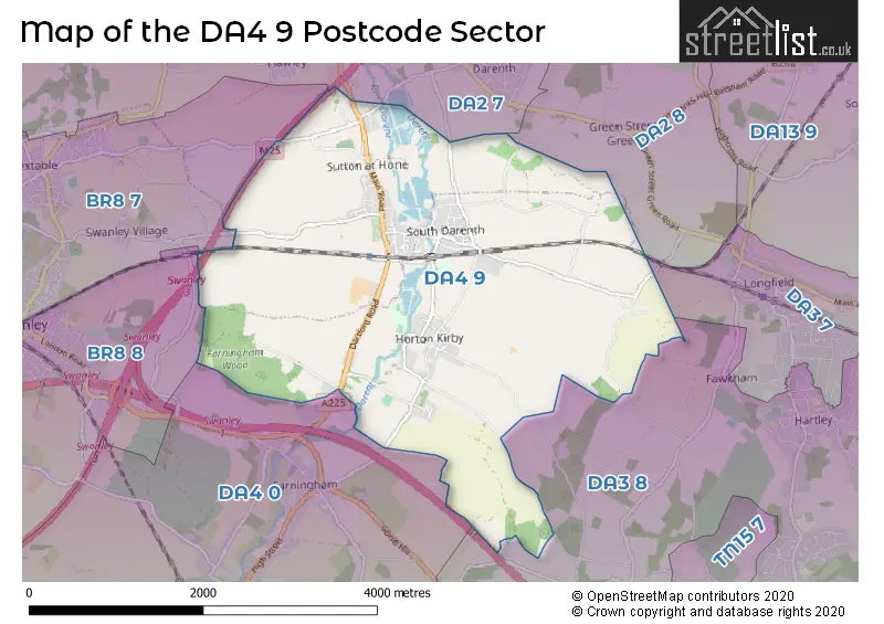 Map of the DA4 9 and surrounding postcode sector