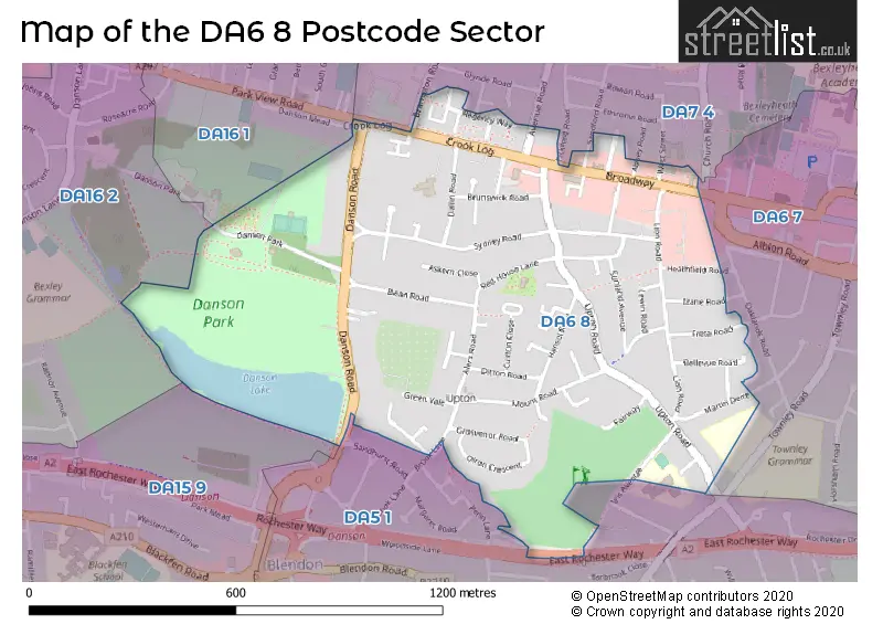 Map of the DA6 8 and surrounding postcode sector