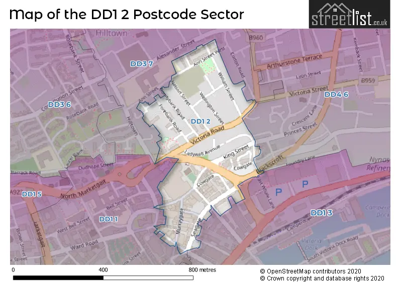 Map of the DD1 2 and surrounding postcode sector