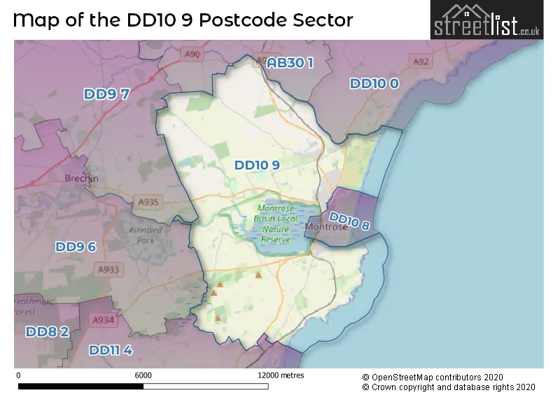 Map of the DD10 9 and surrounding postcode sector