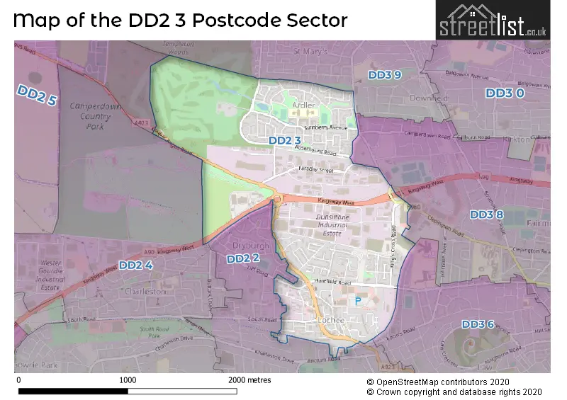Map of the DD2 3 and surrounding postcode sector