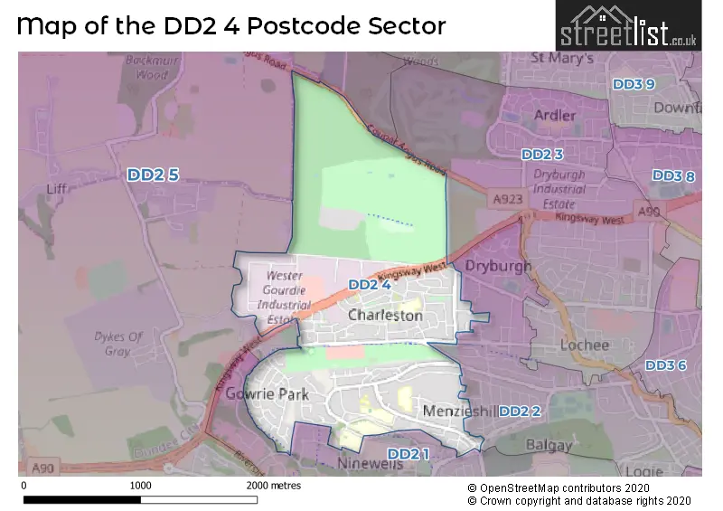 Map of the DD2 4 and surrounding postcode sector