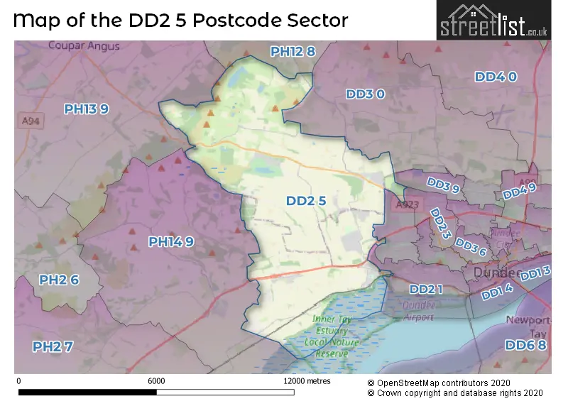 Map of the DD2 5 and surrounding postcode sector