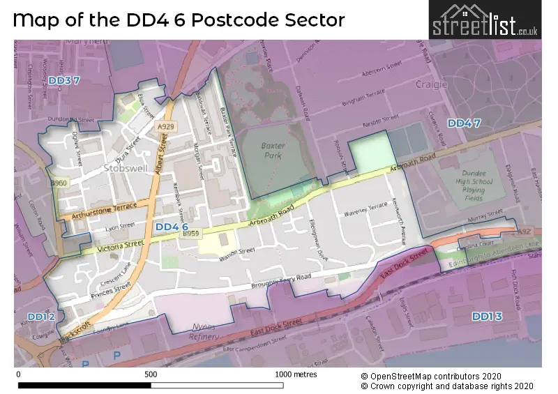 Map of the DD4 6 and surrounding postcode sector