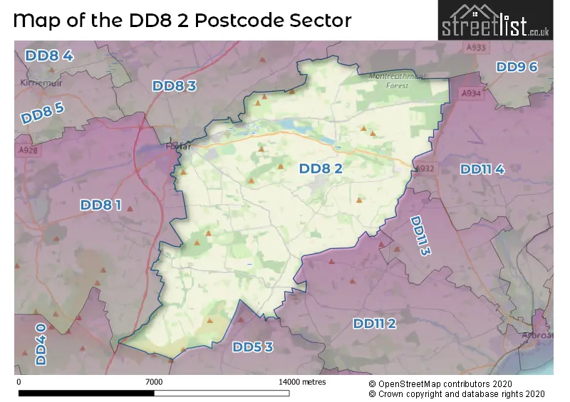 Map of the DD8 2 and surrounding postcode sector