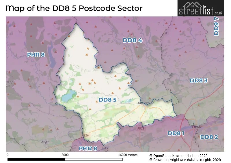 Map of the DD8 5 and surrounding postcode sector