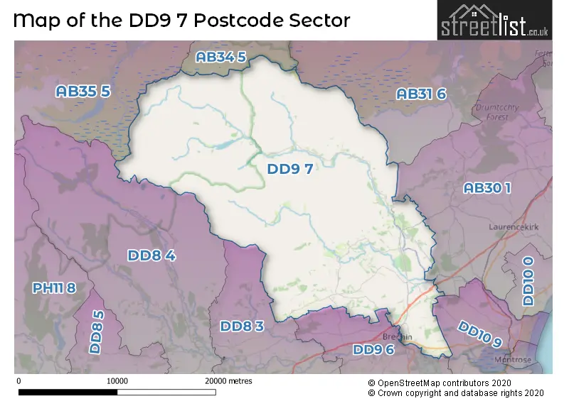 Map of the DD9 7 and surrounding postcode sector