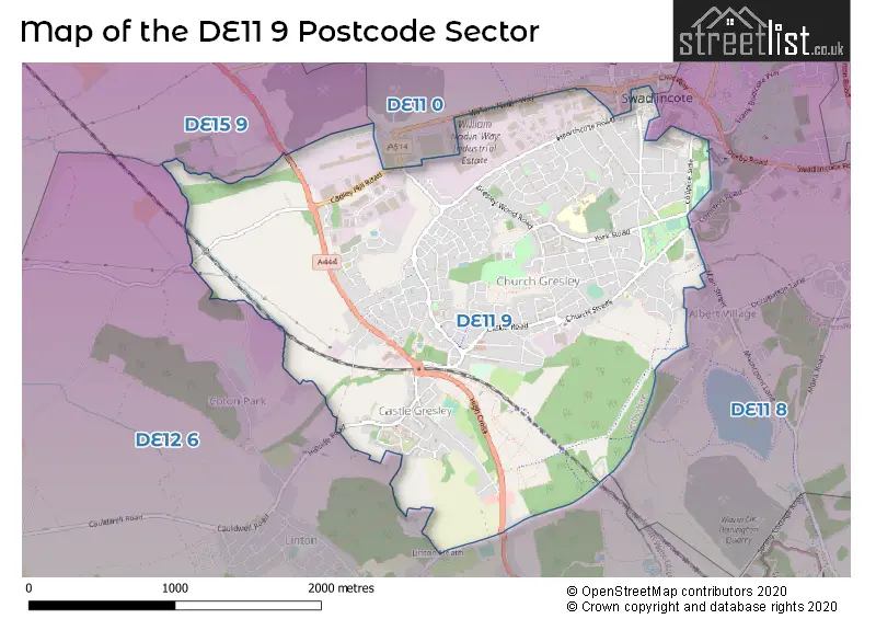 Map of the DE11 9 and surrounding postcode sector