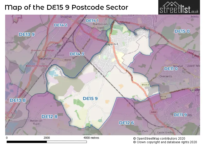 Map of the DE15 9 and surrounding postcode sector