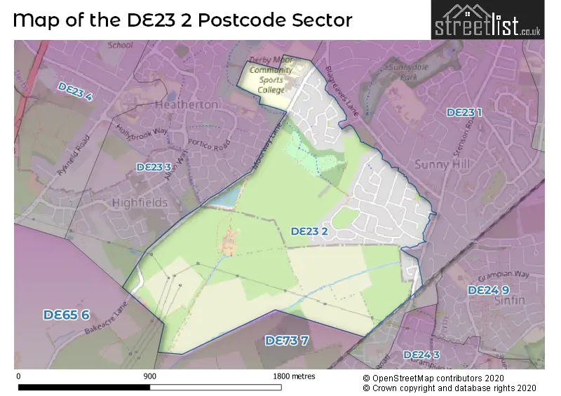 Map of the DE23 2 and surrounding postcode sector