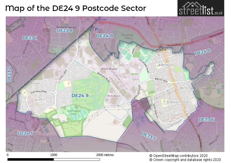 Map of the DE24 9 and surrounding postcode sector