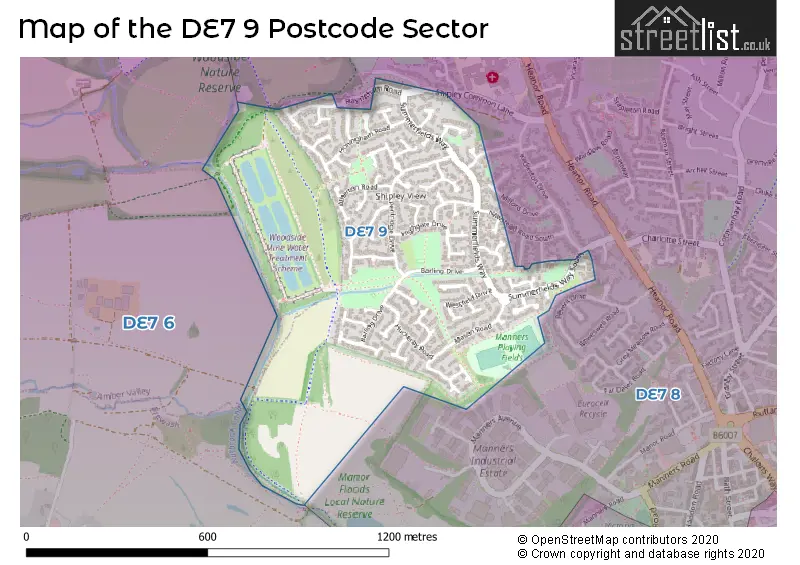 Map of the DE7 9 and surrounding postcode sector