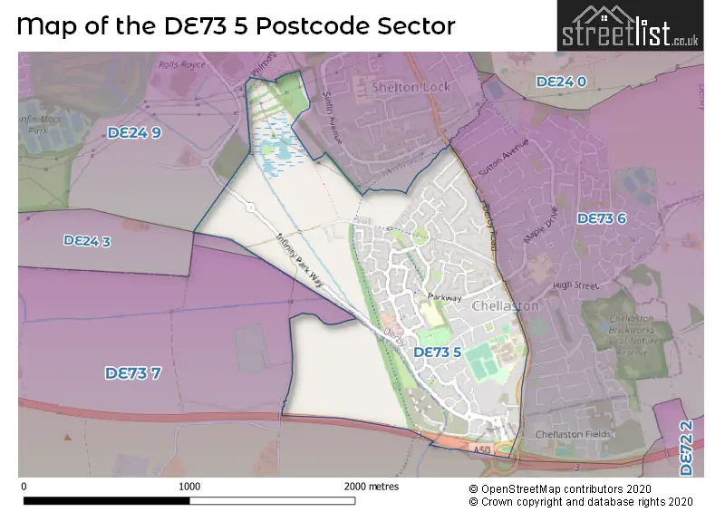 Map of the DE73 5 and surrounding postcode sector