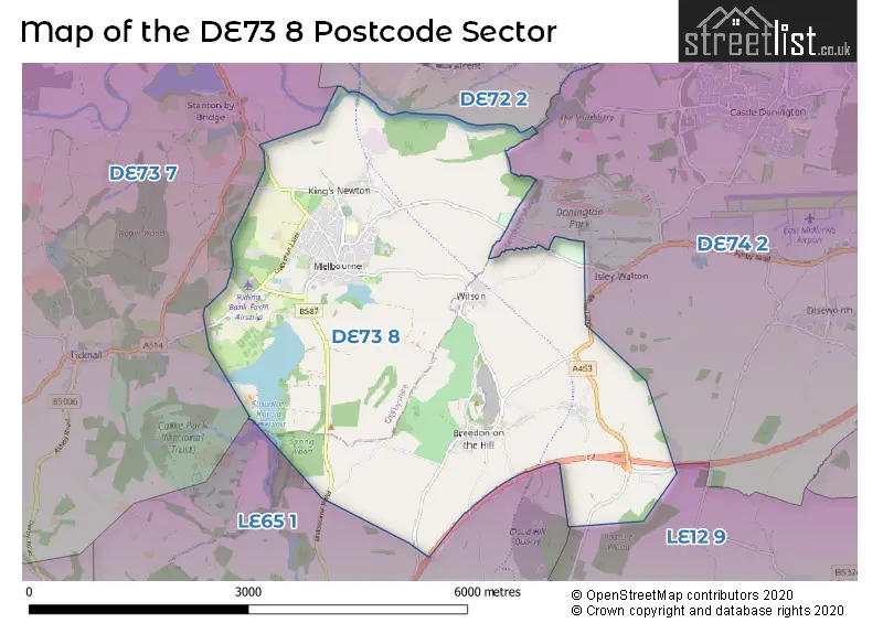 Map of the DE73 8 and surrounding postcode sector