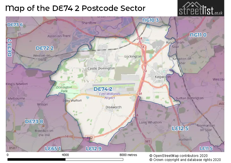 Map of the DE74 2 and surrounding postcode sector