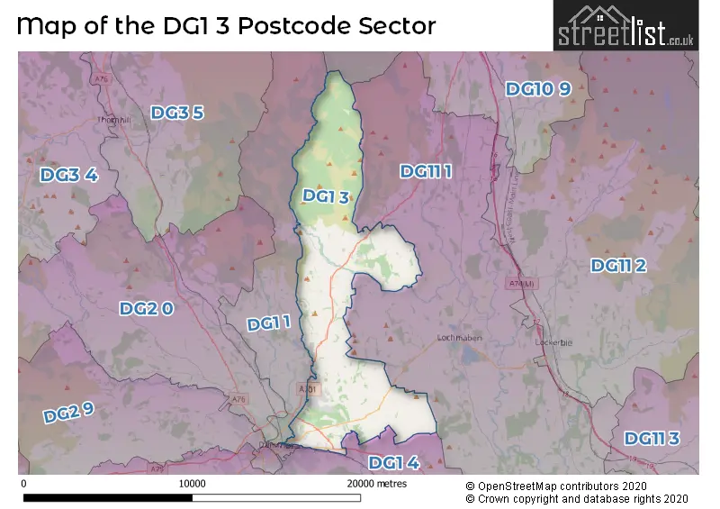 Map of the DG1 3 and surrounding postcode sector