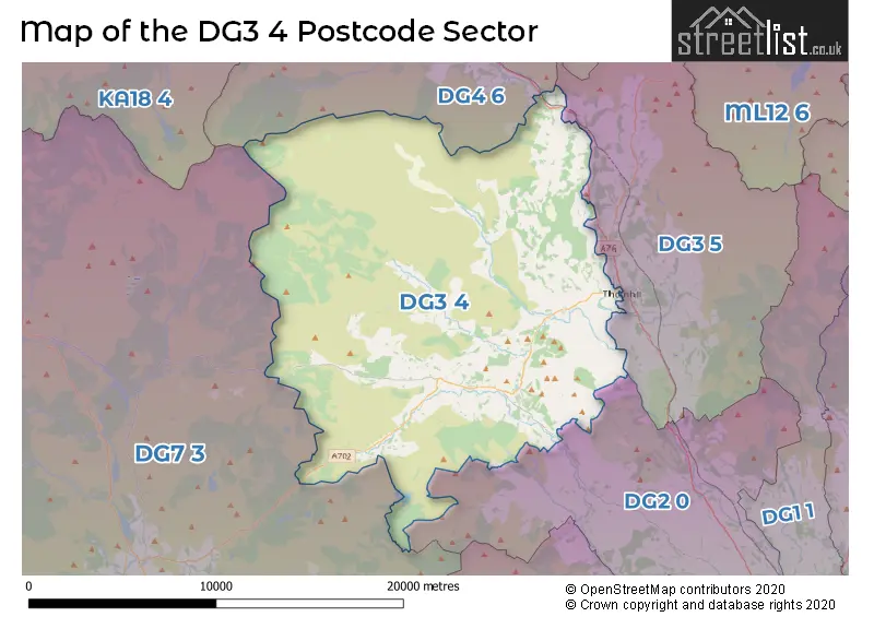 Map of the DG3 4 and surrounding postcode sector