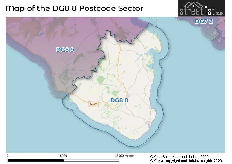 Map of the DG8 8 and surrounding postcode sector