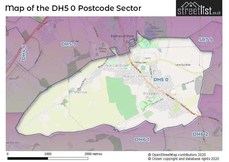 Map of the DH5 0 and surrounding postcode sector