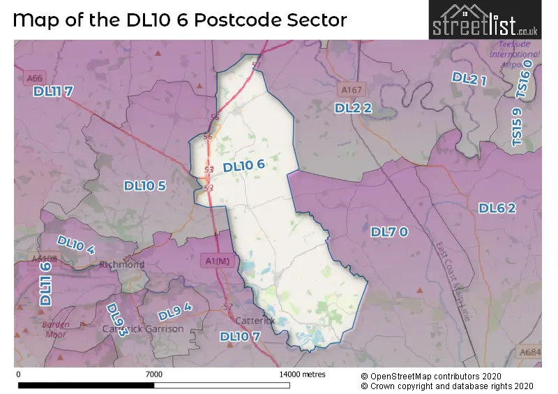 Map of the DL10 6 and surrounding postcode sector