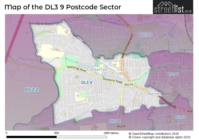 Map of the DL3 9 and surrounding postcode sector