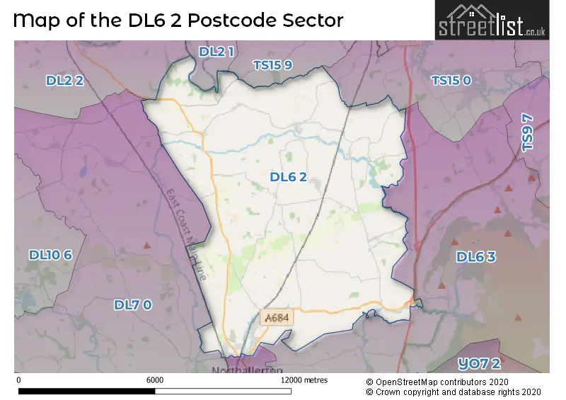 Map of the DL6 2 and surrounding postcode sector