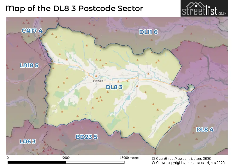 Map of the DL8 3 and surrounding postcode sector