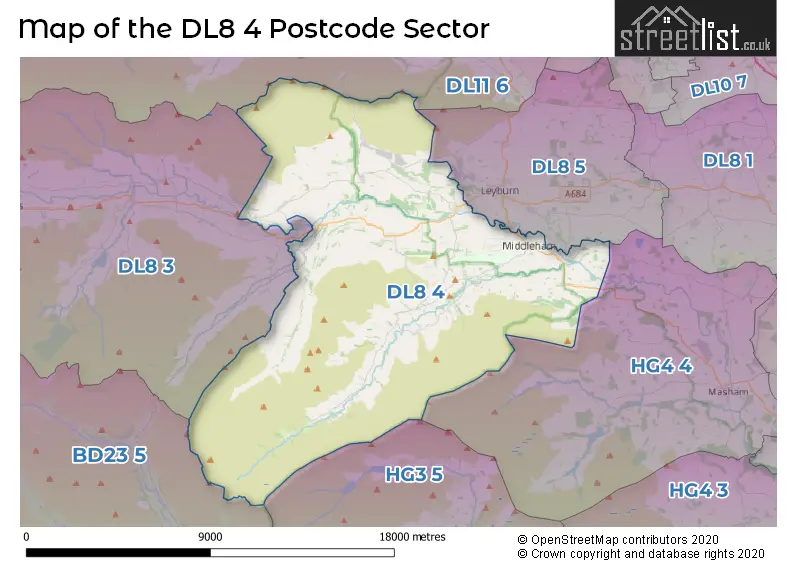 Map of the DL8 4 and surrounding postcode sector