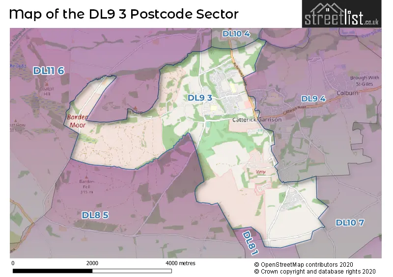 Map of the DL9 3 and surrounding postcode sector