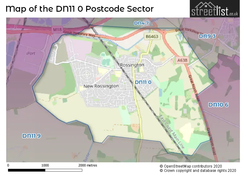 Map of the DN11 0 and surrounding postcode sector