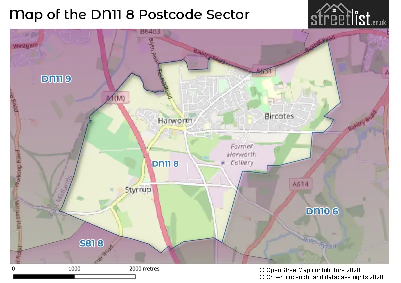 Map of the DN11 8 and surrounding postcode sector