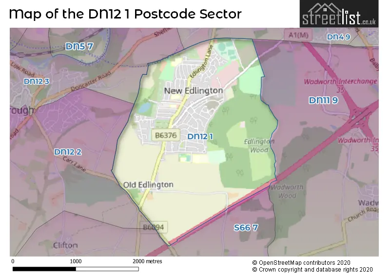 Map of the DN12 1 and surrounding postcode sector