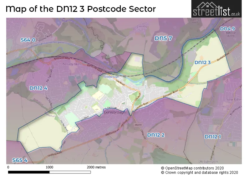 Map of the DN12 3 and surrounding postcode sector