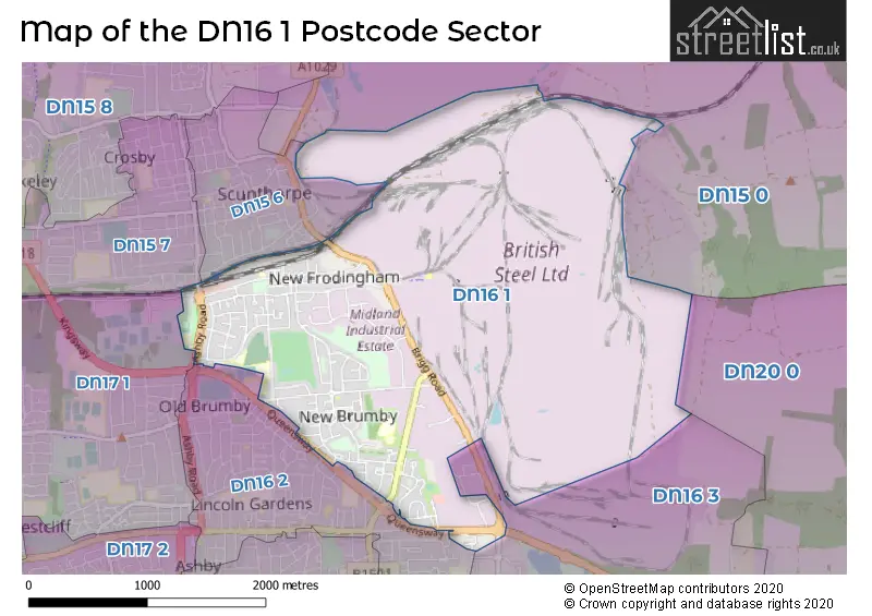 Map of the DN16 1 and surrounding postcode sector