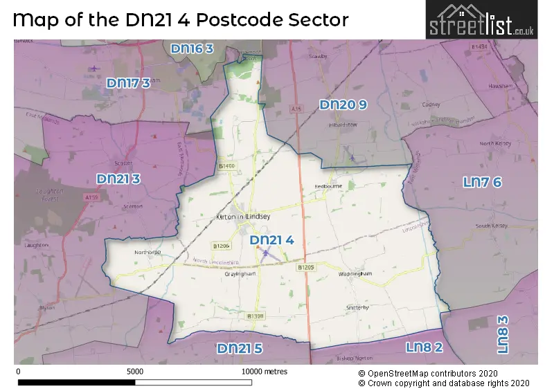 Map of the DN21 4 and surrounding postcode sector