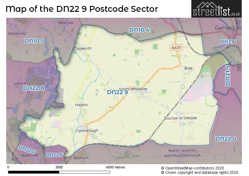 Map of the DN22 9 and surrounding postcode sector