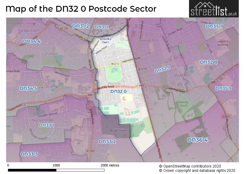 Map of the DN32 0 and surrounding postcode sector