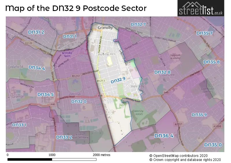 Map of the DN32 9 and surrounding postcode sector