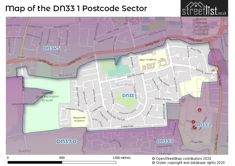 Map of the DN33 1 and surrounding postcode sector